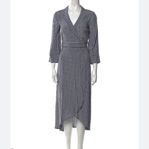 Ganni Blue Checkered Long Sleeve Dress